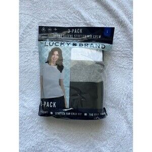 Lucky Brand T Shirt Short Sleeve Women’s L Cotton Blend Ribbed Stretch‎ Soft 3pk